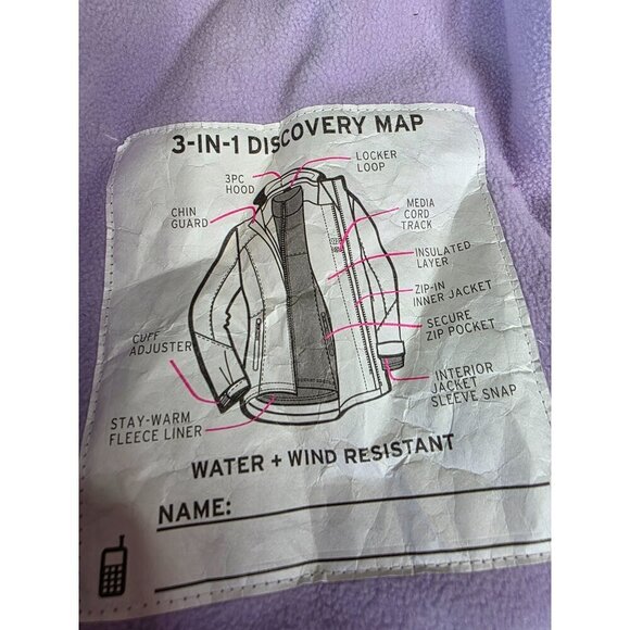 Girls Purple & Gray Hooded Winter Jacket With Polka Dot Lining Red Zippers & Fle - Picture 11 of 16